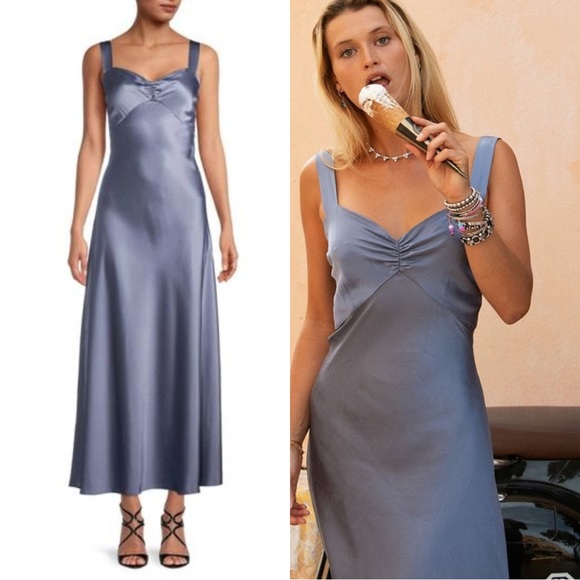 Dannijo Silk Slip Gown In Mystic Blue - Picture 1 of 10